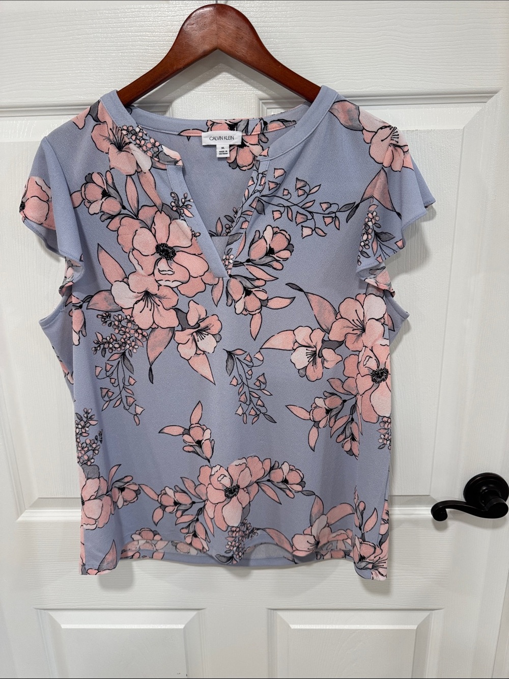 Calvin Klein Lilac Pink Floral Flutter Sleeve Blouse